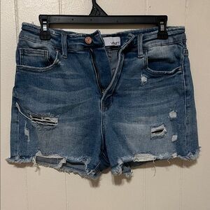 VETIR Women's Ripped Denim Shorts - Blue